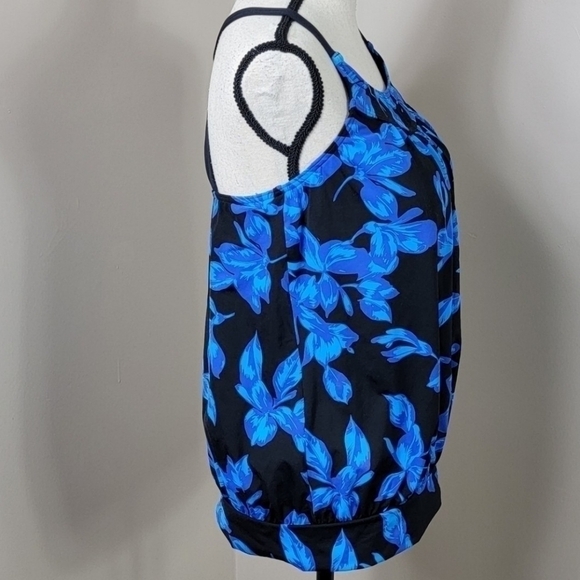 Lands' End Blouson Black & Blue Floral Tankini Swim Top Sz 10 DD - Picture 7 of 15